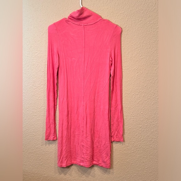 $395 ATM Long Sleeve Turtleneck Mini Dress pink ribbed sweater bodycon - Picture 7 of 9